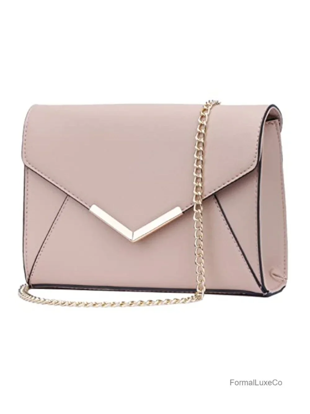 Faux Leather Evening Envelope Clutch Purse Foldover Bag with Chain Strap